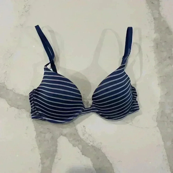 Calvin Klein Navy Blue Stripe Lightly Lined T Shirt Bra 34B - Picture 1 of 6